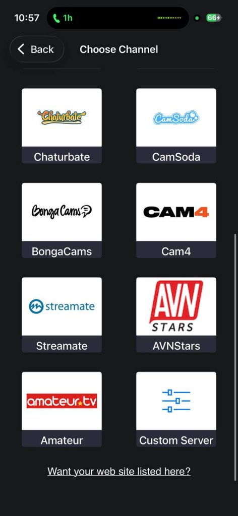 Choose Channel screen with Custom Server option highlighted