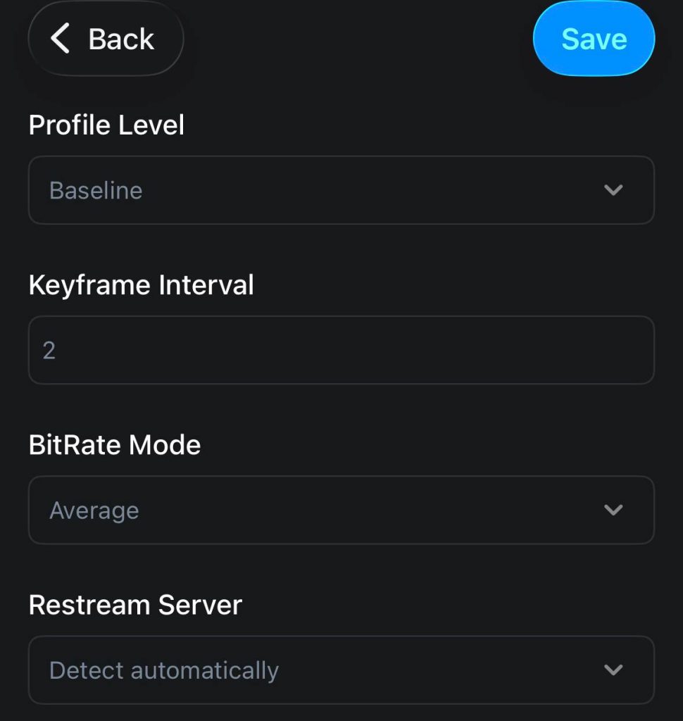 Advanced Settings screen with Keyframe Interval set to 2, highlighted